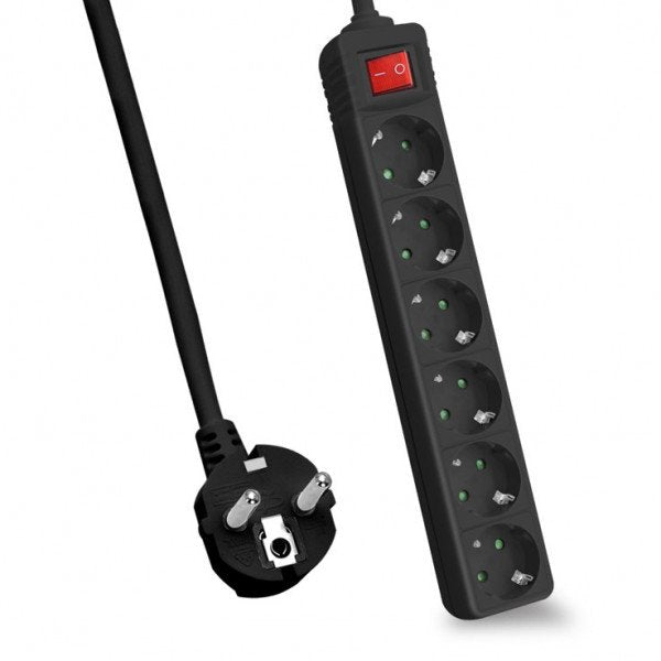 Helos Power Strip Classic, 6 Sockets Black 1,5M, With Switch