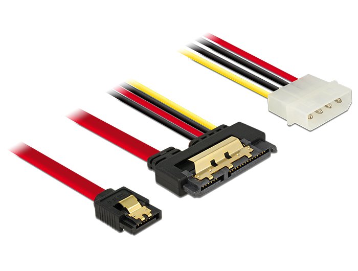 Delock Cable SATA 6GB S 7 Pin Connector Female + Molex 4 Pin Power Connector Male SATA 22 Pin Connector Female