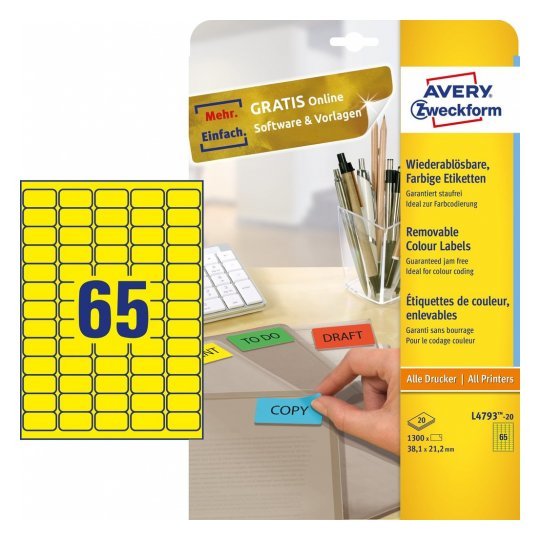 Avery Zweckform Labels 38,1 X 21,2MM, Yellow