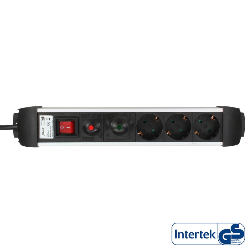 Inline Power Strip 3 Sockets With Protection 3X Type F Alemáncon Switch Silver 1.5M