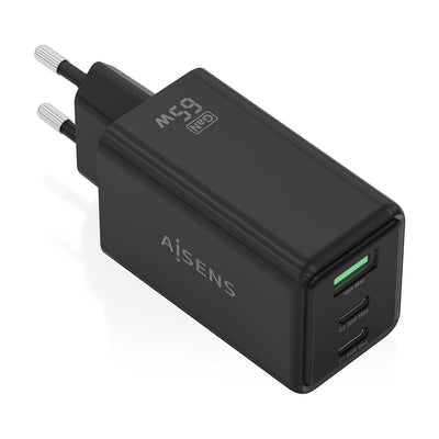 Aisens Charger GaN 65W, 2x USB-C PD 3.0 QC4.0, 1x USB-A QC3.0, Black — image 1