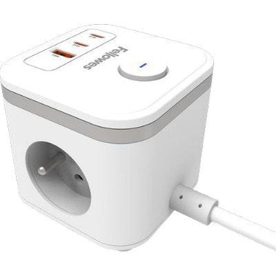 Fellowes Power Strip With Switch 3 Sockets Power 1 USB 2 USB Type-c Cable 2M White — image 1