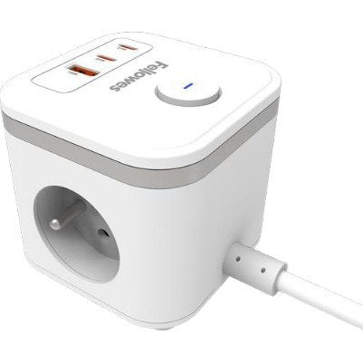 Fellowes Power Strip With Switch 3 Sockets Power 1 USB 2 USB Type-c Cable 2M White