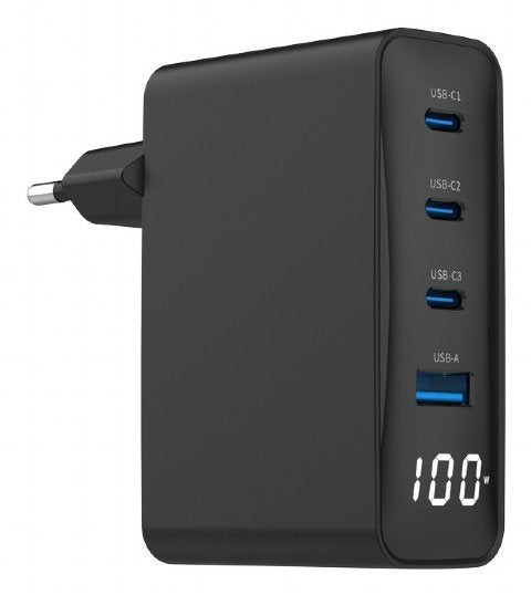 Fast Charger USB GaN 4 Ports And 100W, Lcd, Black