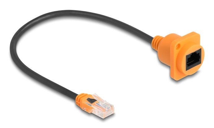 Delock D Type RJ45 Cable Connector Male a Female CAT.5E UTP Orange Black 30CM