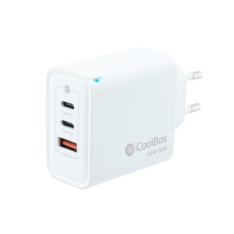 Coolbox Charger Wall/Travel 3.0 GaN 2x USB-C/Pd + USB-A 65W White Máximo 65W/ 2x USB-C, 1x USB-A/ Quickcharge