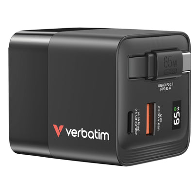 Verbatim Wall Charger Universal GaN Charger 1x USB Type-c 1x USB 1x USB Type-c Male 65W — image 1
