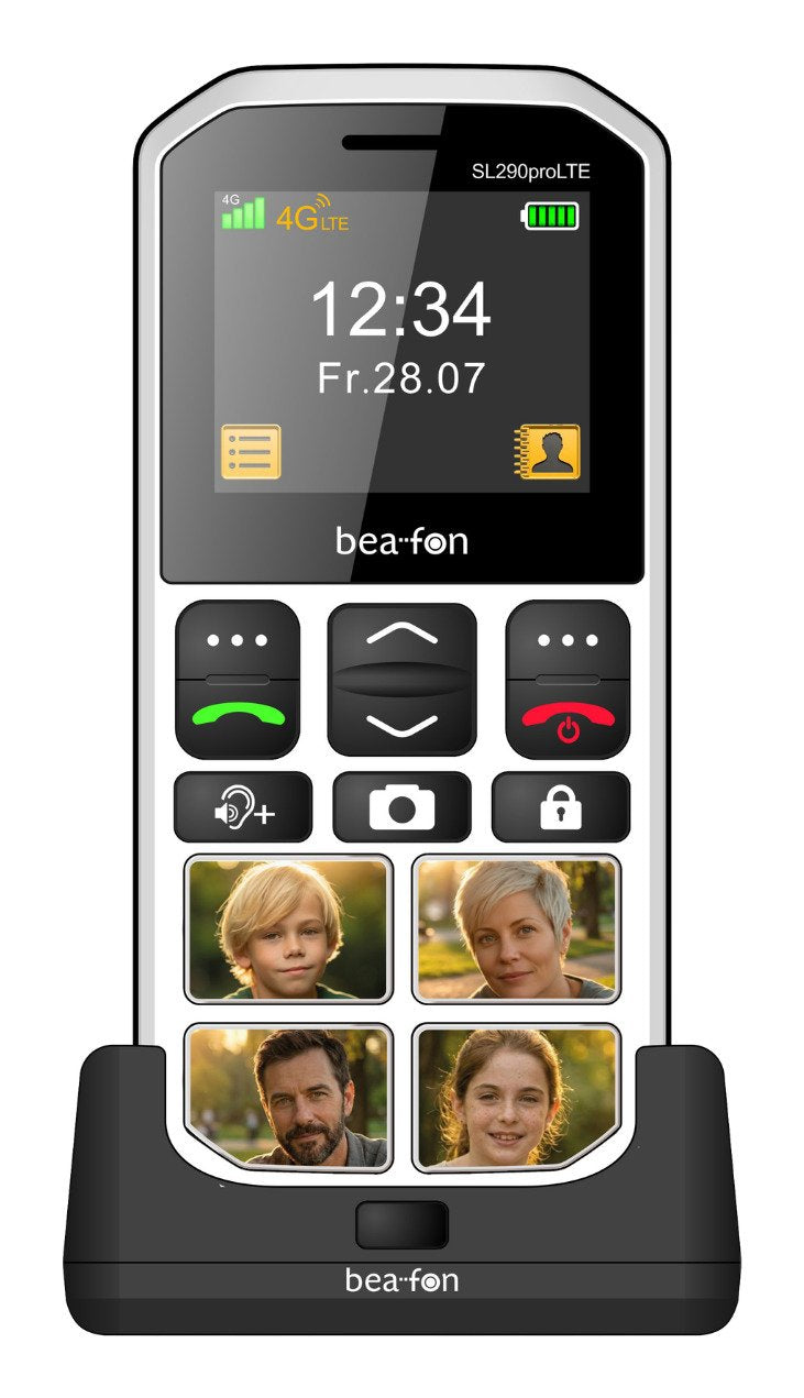Beafon SL290PRO LTE - 4G, Silver Line, Mobile Phone With Keys Large Negro-blanco