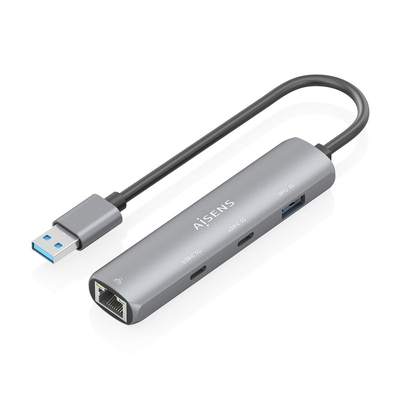 Aisens USB 3.0 Dock USB-A a Ethernet Gigabit + Hub 2x USB-C + 1x USB-A, Grey 15CM