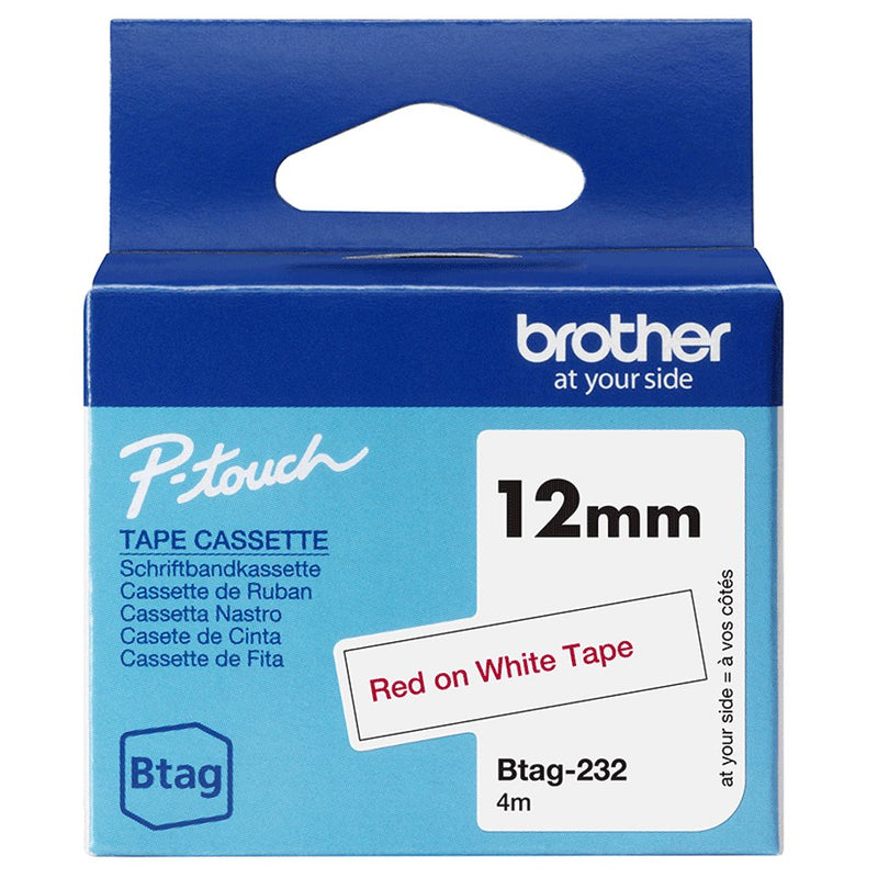 Brother Tape Labels BTAG-232 12MM, Red Sobre White No Laminated BTAG232