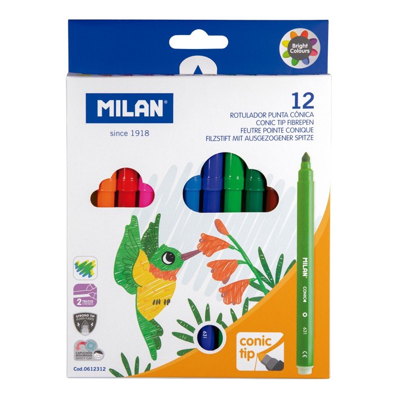 Milan Box Of 12 Markers Punta Conica And Base Water