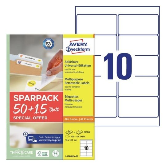 Avery Zweckform Labels 96,0 X 50,8MM, White