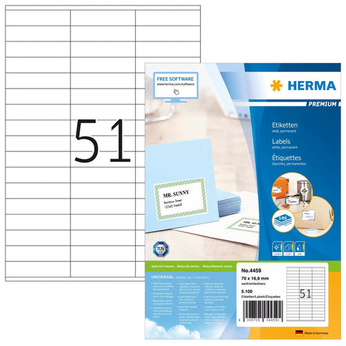 Herma Labels Premium A4 White 70X16,9MM Paper 5100 Units — image 1