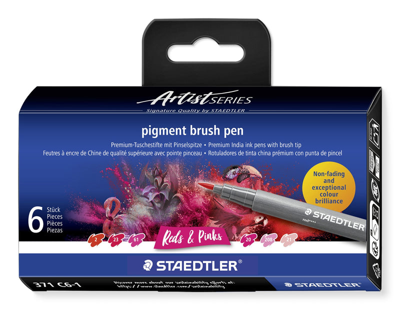 Staedtler 371 Pack 6 Markers Punta Pincel Soft Multi Ink Colours Rojos/Rosas Surtidos