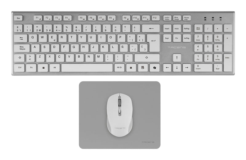 Tacens Keyboard Spanish Mouse And Mouse Pad Wireless Zenith Low Profile Tecla Copilot 3200DPI Colour White