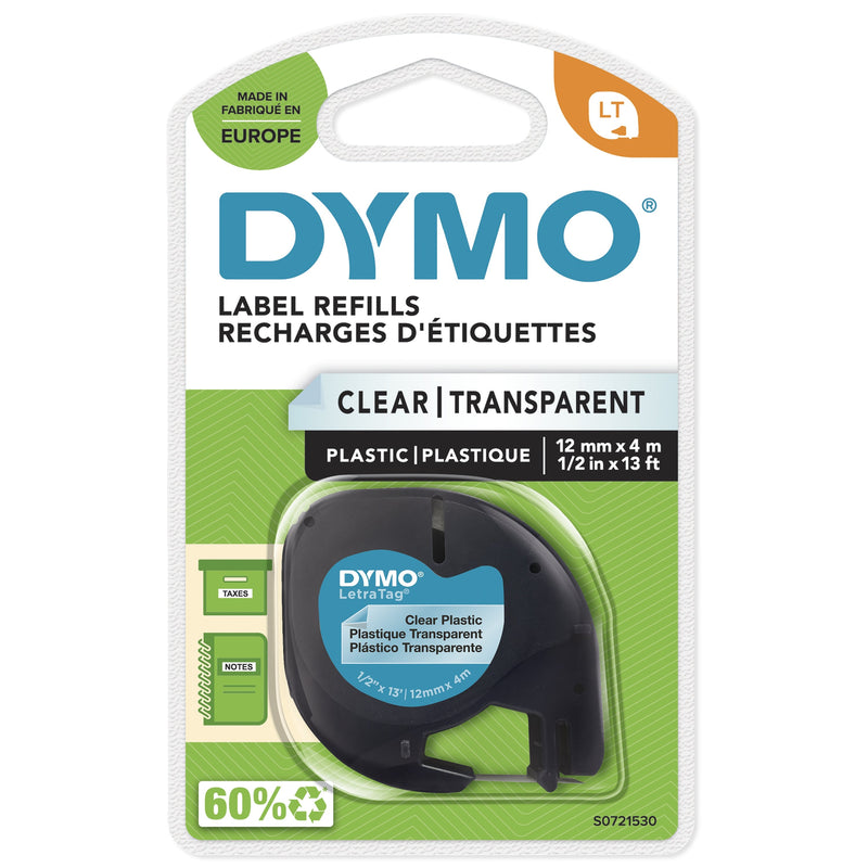 Dymo Tape Rotuladora Adhesiva Plastic 12267 Letratag 12MM X 4M Negra-transparente