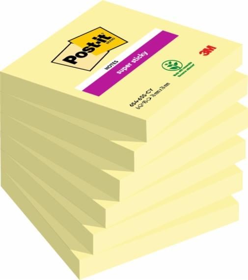 Post-it Bloc Notas Super Sticky 90H 76X76 Paquete 6 Canary Yellow