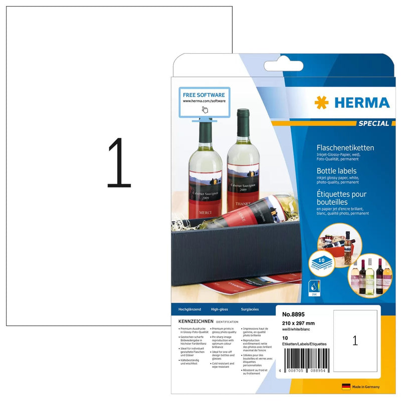 Herma Inkjet-etik. A4 White 210X297 Mm Paper Glossy 10 St.