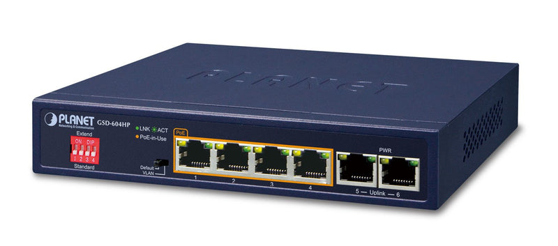 Planet GSD-604HP Switch No Administrado Gigabit Ethernet (10/100/1000) Black Energía Sobre Ethernet (PoE)