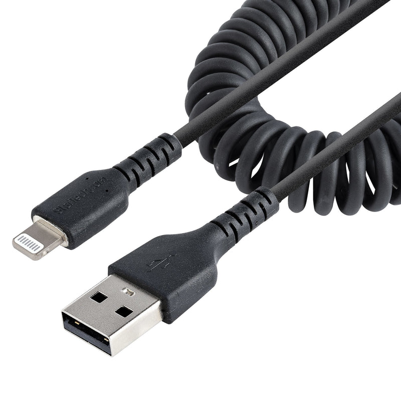 USB To Lightning Cable - 50CM Cabl (20IN) Coiled Cable Black