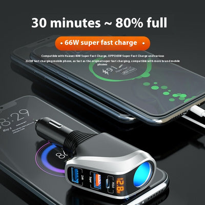 Quick Charging Car Cigarette Lighter With One To Three Conversion Plug