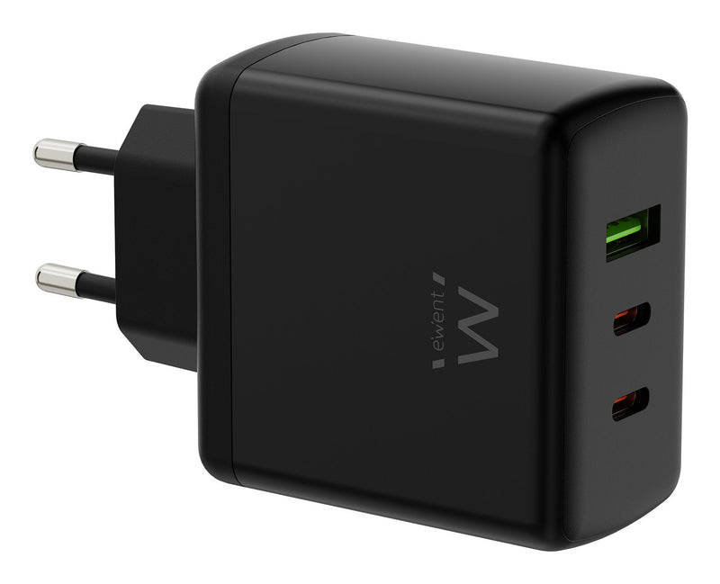 Ewent Charger (abm) GaN Fast 65W, 3 Ports (2 USB-C Pd And 1USB-A Qc) Design Compacto