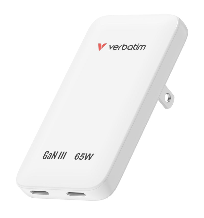 Verbatim Slim GaN Charger 2 Port 65W (eu/Uk/Us) White