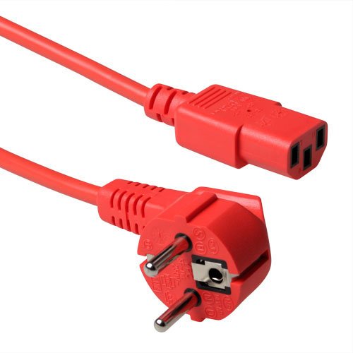Powercord Mains Connector Schuko Cee 7 Male (angled) - C13 IEC 60320 Red 3M