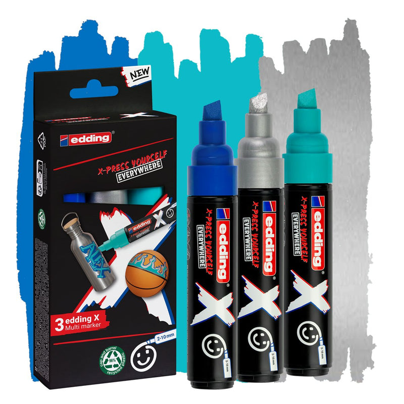 Edding X 6900 Oceano Pack 3 Markers Multisuperficie Permanentes Ink Opaca - Punta Biselada With Trazo 2-10MM