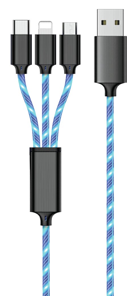 2GO 3IN1 LED Cable Blue Micro-usb & Apple & USB Type-c — image 1
