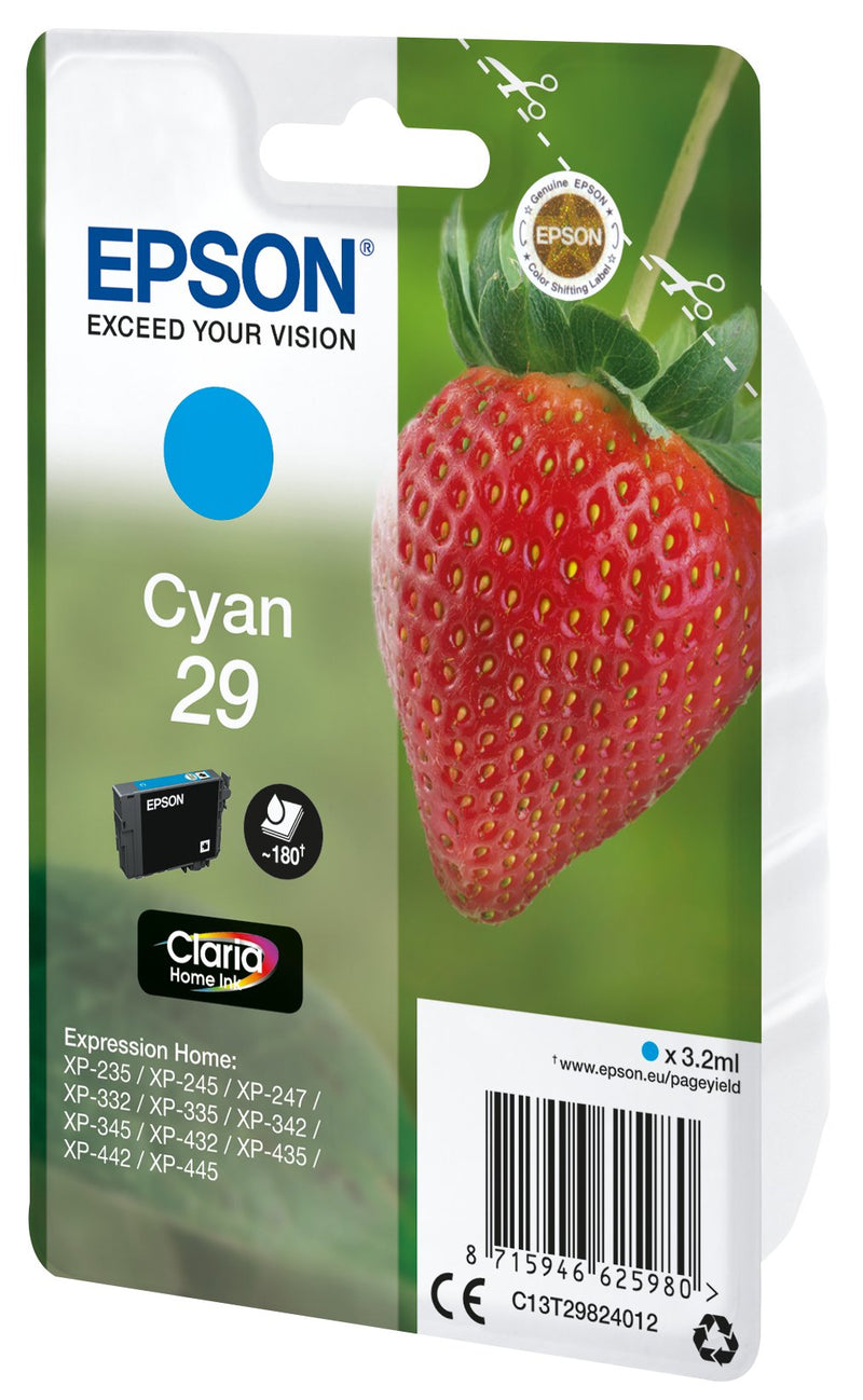 Epson Genuine Ink Nº29 Cyan Expression Home XP-235/ XP-332/ XP-335/ XP-432/ XP-435