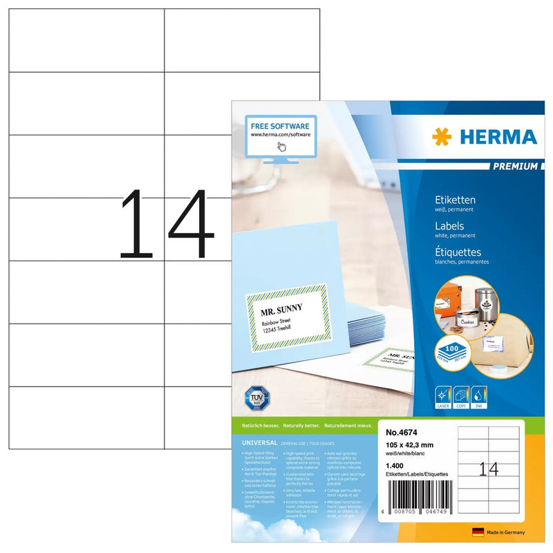 Herma Labels Premium A4 White 105X42,3MM Paper 1400 Units