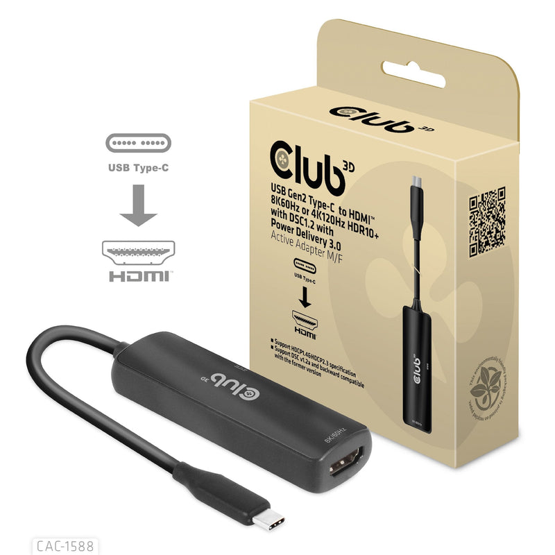 CLUB3D Adapter USB 3.2 Typ C HDMI 2.1 HDR10 8K60HZ Aktiv Retail