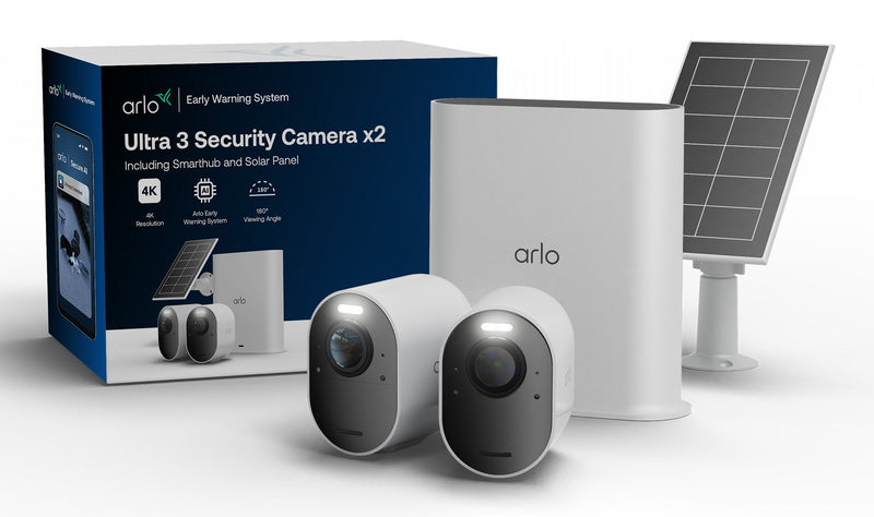 Arlo Ultra 3 Camera White Set Of 2 Incl. Smart Hub And Solarpanel 4K Resolution WLAN, Battery/Solarstrom, IP65