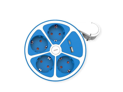 Roline 4-VÍAS Power Strip Plugs With Switch Round Usb-charger a + C, Blue 1,5M — image 1