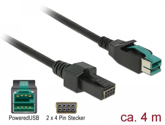 Delock Poweredusb Cable Connector Male 12V 2 X 4 Pin Connector Male 4M Pos Printer And Terminals