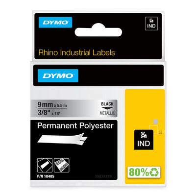 Dymo Rhino Tape ID1-9, Black Sobre Grey Metallic Silver 9MMX5'5M, Poliéster (S0718170) — image 1