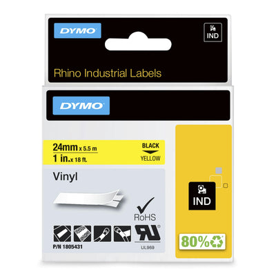 Dymo Rhino Tape Labels Industrial Adhesiva ID1-24, Black Sobre Yellow 24MMX5'5M, Vinilo — image 1