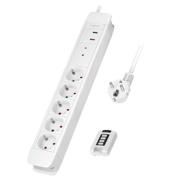 Logilink Power Strip Plugs 5 Sockets 5XCEE 7/3 With Remote Control. 1,5M