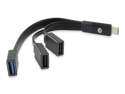 Conceptronic Hub USB-C 3 Ports 2x USB 2.0 1x USB 3.0 Black HUBBIES01B — image 1