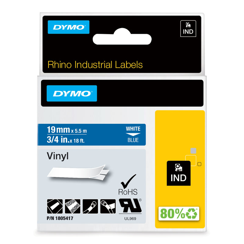 Dymo Rhino Band Vinyl 19MMX5.5M White Blue