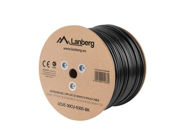 Lanberg Bobina Cable UTP CAT.5E 305M Black Solid Cu Fluke