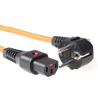 Powercord Schuko Cee 7 Male (angled) - C13 IEC Lock Orange 2M, EL247S — image 1