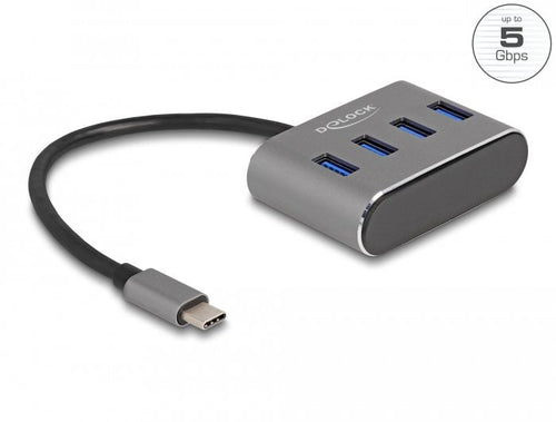 Delock 4 Port USB 3.2 Gen 1 Hub With USB Type-c Connection - USB Type a Connectors Female Arriba — image 1