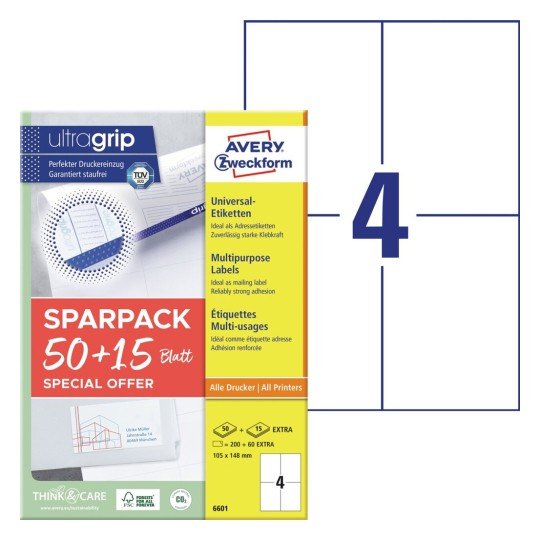 Avery Zweckform Labels 6601 White 105,0 X 148,0MM