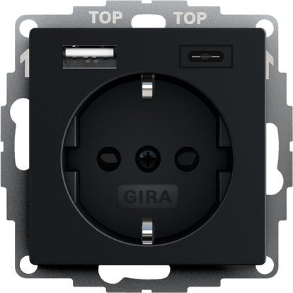 Gira 2459005 Schuko Sh Usb-spannungsvers. 2F Type a C System 55 Black M