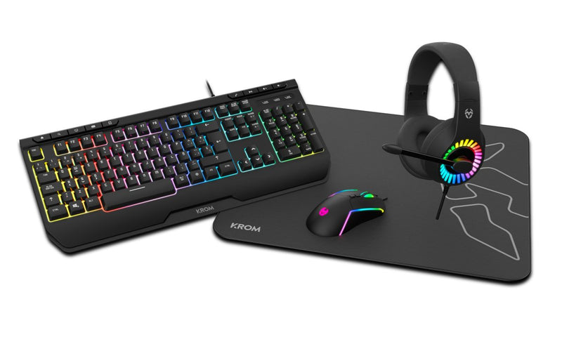 Krom Keyboard Spanish + Mouse + Mouse Pad + Headphones Kenya Gaming