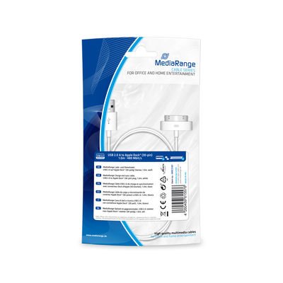 Mediarange Cable MRCS181 Phone Mobile Phone White 1M USB a Apple 30-PIN