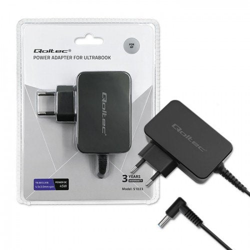 Qoltec 51030 Power Adapter For Ultrabook HP 45W 19.5V 2.31A 4.5X3.0 Pin