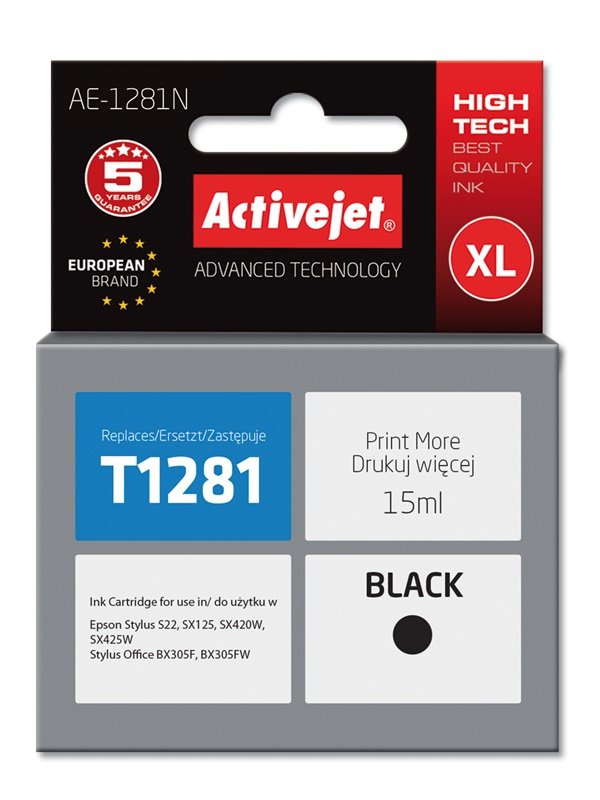 Activejet Ink AE-1281N (reemplazo Epson T1281 - Supreme - 15ML - Black